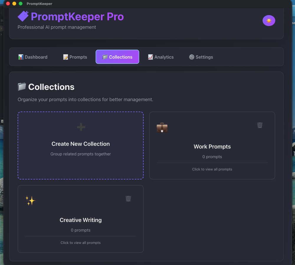 PromptKeeper Pro collections grouping prompts by project